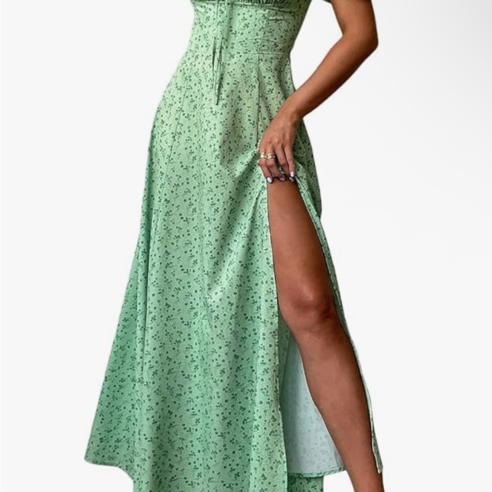 Elegant Green Floral Maxi Dress
